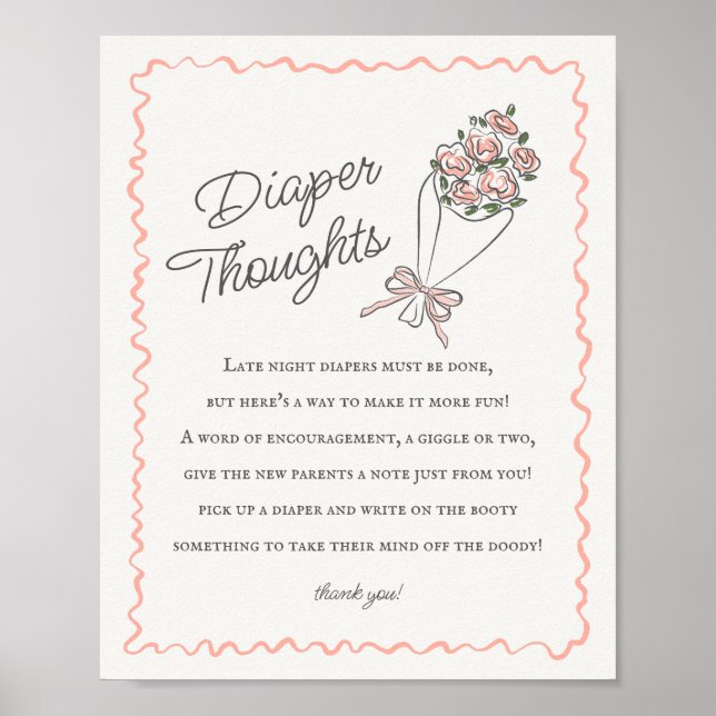 Pink Flower Market Fresh Floral Diaper Thoughts Poster (Front)