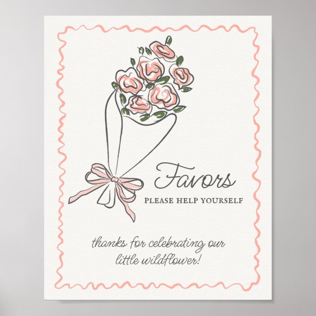 Pink Flower Market Fresh Floral Favours Sign (Front)