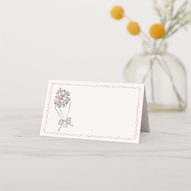 Pink Flower Market Fresh Floral Folded Place Card (Front)