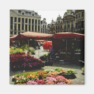 Pink Flower market in main square, Brussels, Belgi Magnet