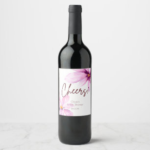 Pink Flower Minimalist elegant Bridal Shower Wine Label