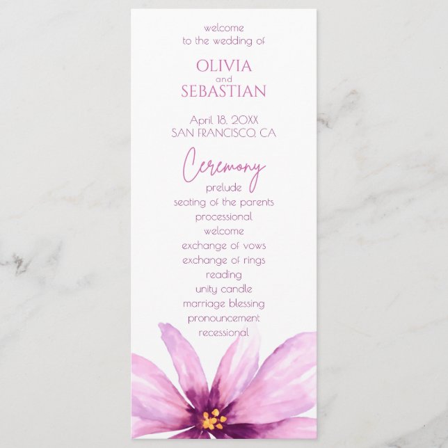 Pink Flower Minimalist elegant wedding Programme (Front)