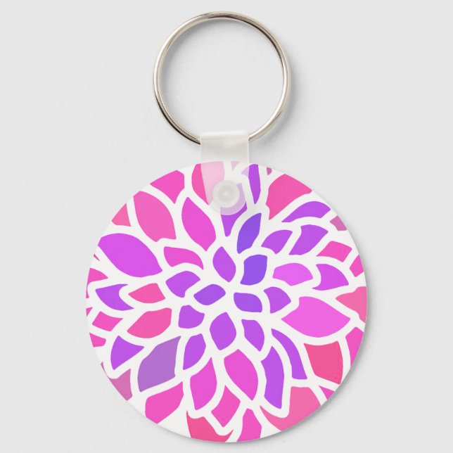 Pink Flower Modern Colourful Key Ring (Front)