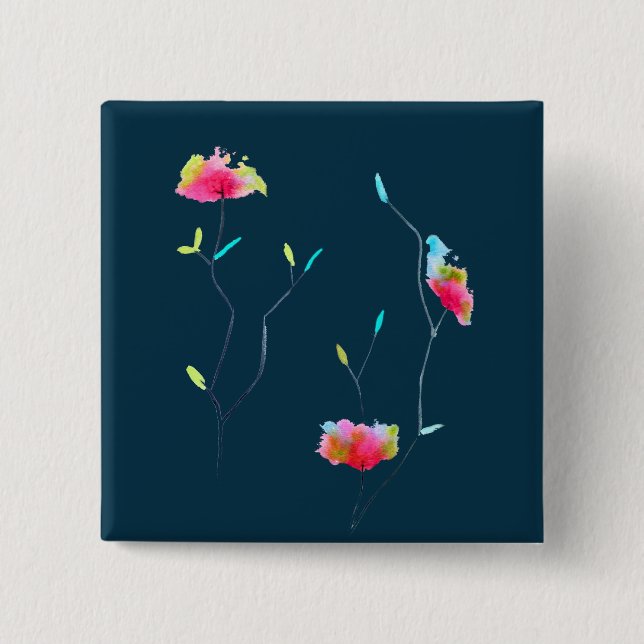 Pink flower modern simple Japanese inspired art 15 Cm Square Badge (Front)