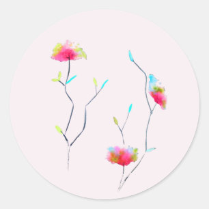 Pink flower modern simple Japanese inspired art Classic Round Sticker