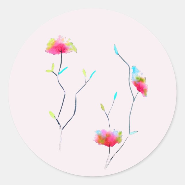 Pink flower modern simple Japanese inspired art Classic Round Sticker (Front)