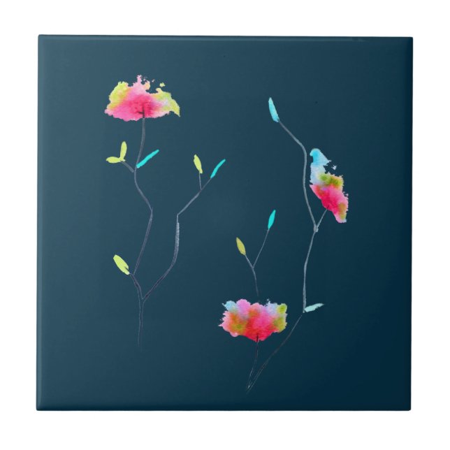 Pink flower modern simple Japanese inspired art Tile (Front)