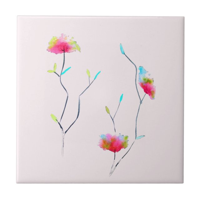Pink flower modern simple Japanese inspired art Tile (Front)