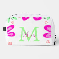 Pink flower monogram add name letter green leaf