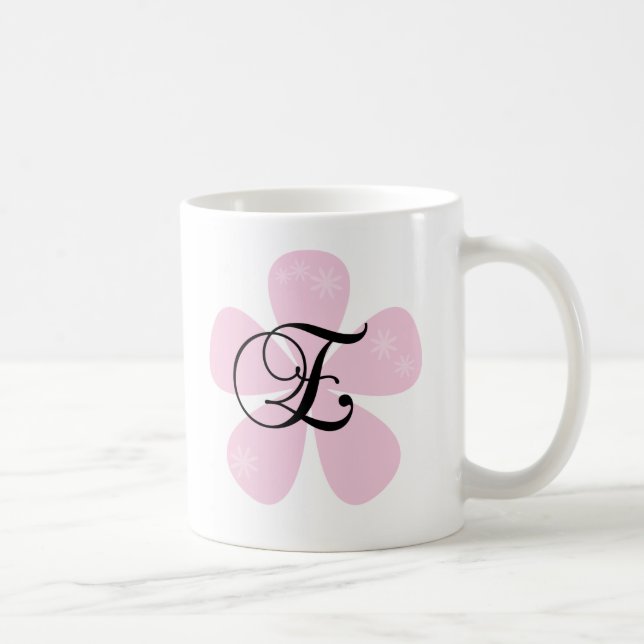 Pink Flower Monogram E Coffee Mug (Right)