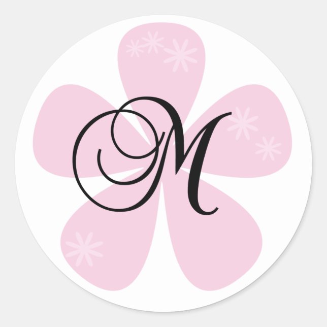 Pink Flower Monogram M Classic Round Sticker (Front)