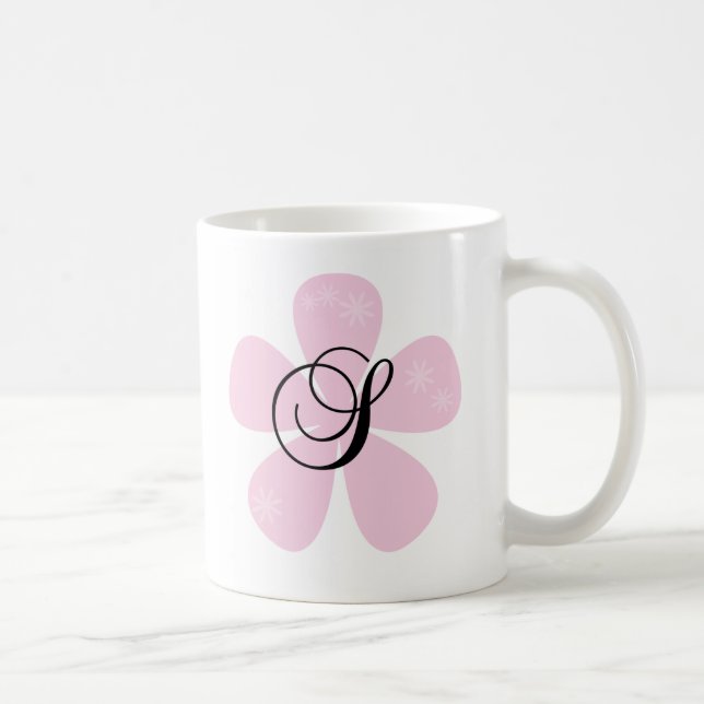 Pink Flower Monogram S Coffee Mug (Right)