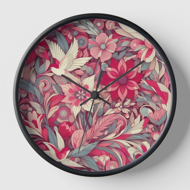 Pink Flower Morris art Clock (Front)
