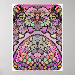 Pink flower mosaic poster