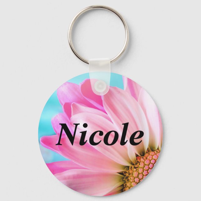 Pink Flower Name Keychain - Nicole (Front)