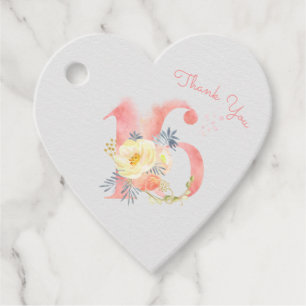 Pink Flower Number 16 16th Birthday Thank You Favour Tags