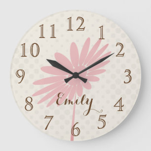 Pink Flower Nursery Kids Room Add Name Wall  Clock