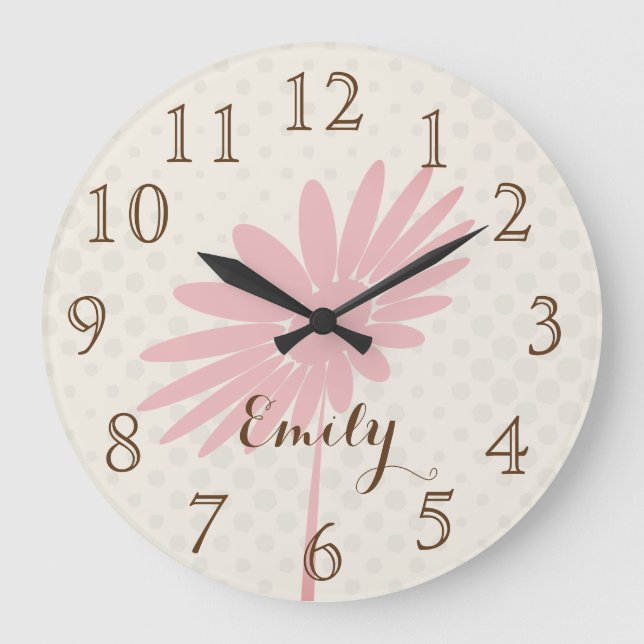 Pink Flower Nursery Kids Room Add Name Wall  Clock (Front)