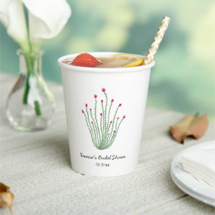 Pink Flower Ocotillo Cactus Bridal Shower Paper Cups