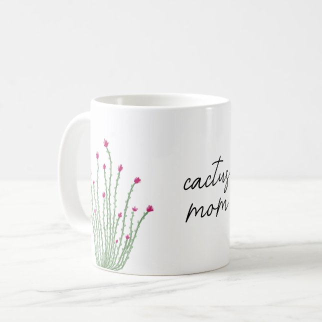 Pink Flower Ocotillo Cactus Mum Watercolor Coffee Mug (Front Left)