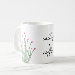 Pink Flower Ocotillo Cactus Plus Coffee Watercolor Coffee Mug