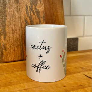 Pink Flower Ocotillo Cactus Plus Coffee Watercolor Mug