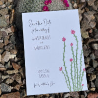 Pink Flower Ocotillo Cactus Save The Date Card