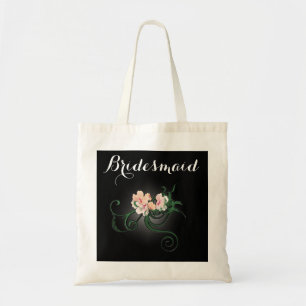 Pink Flower on Black Bridesmaid Gift Tote Bag