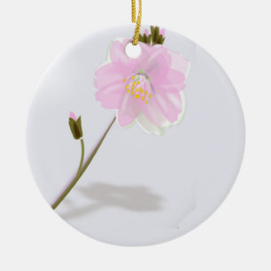 Pink flower on grey ceramic tree decoration