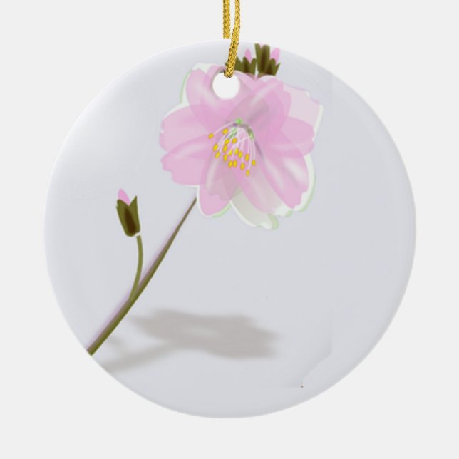 Pink flower on grey ceramic tree decoration (Front)
