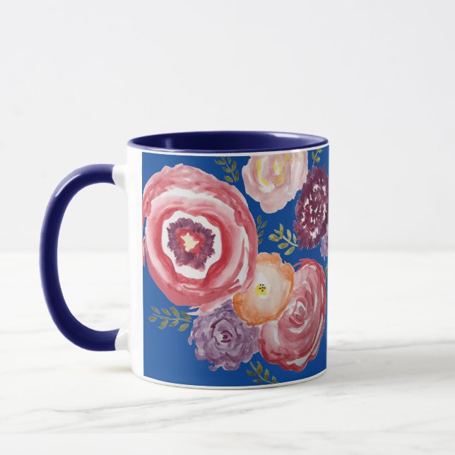 Pink Flower Painting Bouquet Coffee Mug (Left)