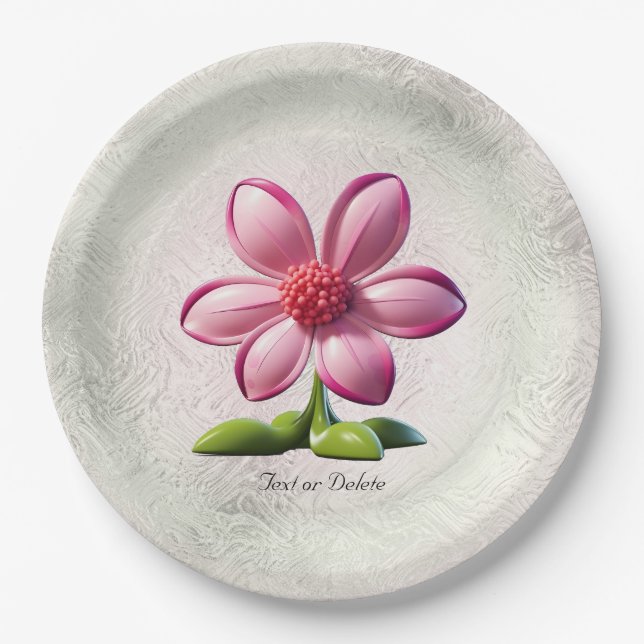 Pink Flower Paper Plate (Front)