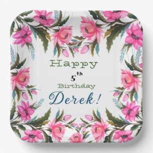 Pink flower paper plate