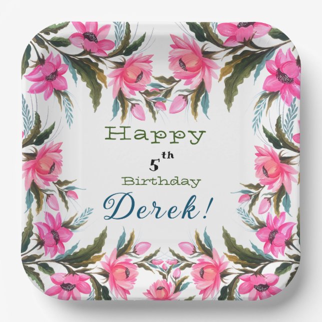 Pink flower paper plate (Front)