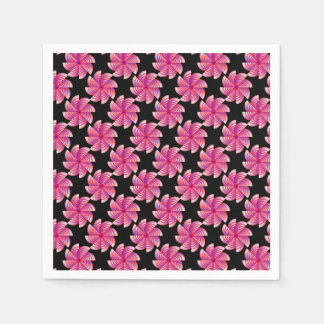 Pink flower patter black background napkin