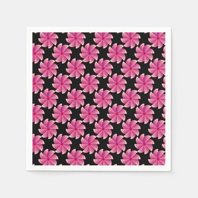 Pink flower patter black background napkin (Front)