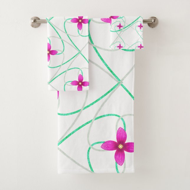Pink flower Pattern Bath Towel Set (Insitu)