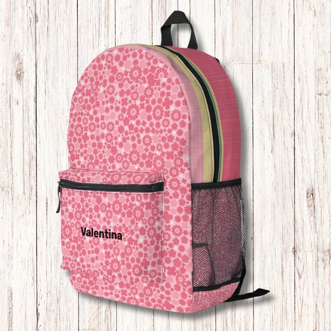 Pink Flower Pattern Floral Modern Monogram Printed Backpack (Creator Uploaded)