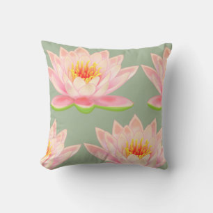 Pink Flower Pattern on Laurel Green Throw Pillow