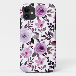 Pink flower pattern with white background iPhone 11 case