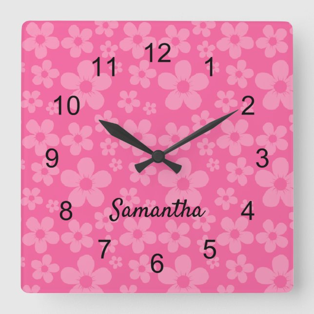 Pink Flower Patterned Wall Clock (Front)