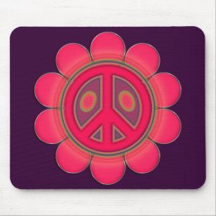 PINK FLOWER PEACE SIGN MOUSE MAT