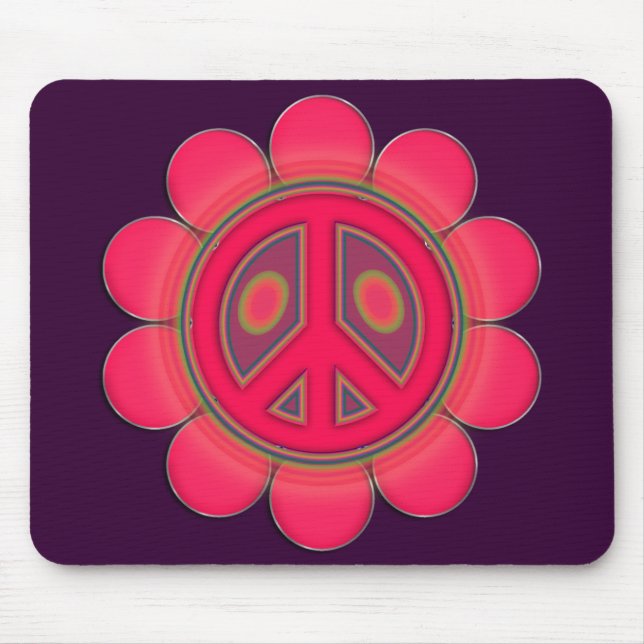 PINK FLOWER PEACE SIGN MOUSE MAT (Front)