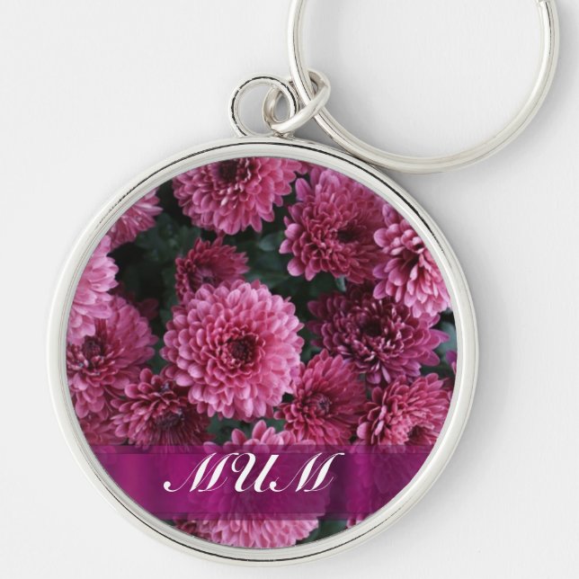 Pink flower personalised mother key ring (Front)