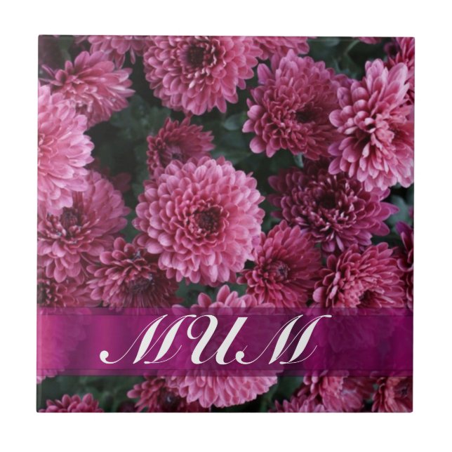 Pink flower personalised mother tile (Front)