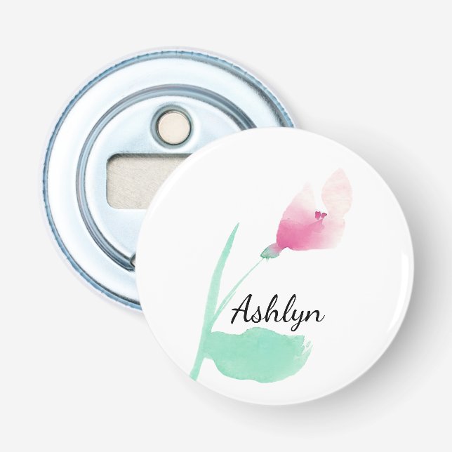 Pink Flower Personalised Name Bottle Opener (Front)