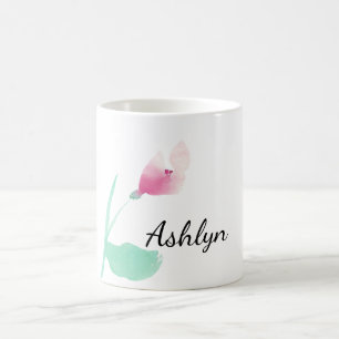 Pink Flower Personalised Name Coffee Mug