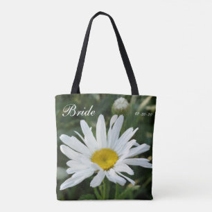 Pink flower personalised w/ Name Bride & date Tote Bag