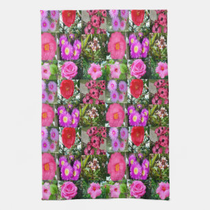 Pink Flower Photo Collage, Tea Towel