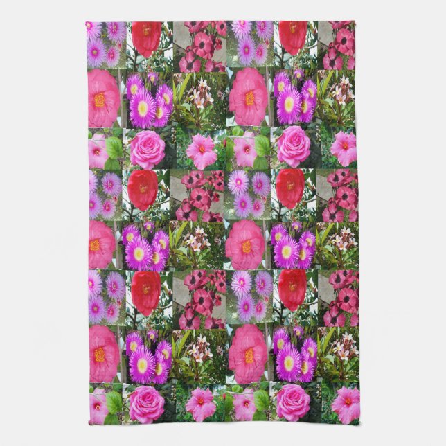 Pink Flower Photo Collage, Tea Towel (Vertical)